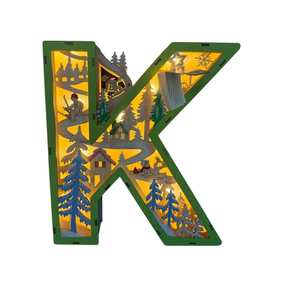 West Elm Monogram K Light Up Winter Scene Christmas Decor Holiday Folk Festive